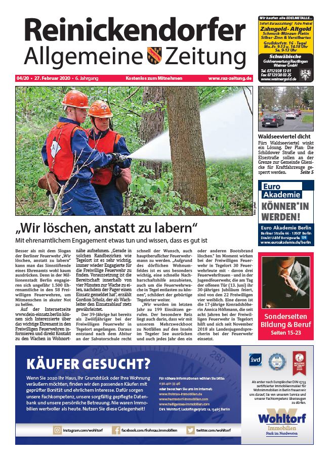 Titelbild der Reinickendorfer Allgemeinen Zeitung, Ausgabe 04/2020